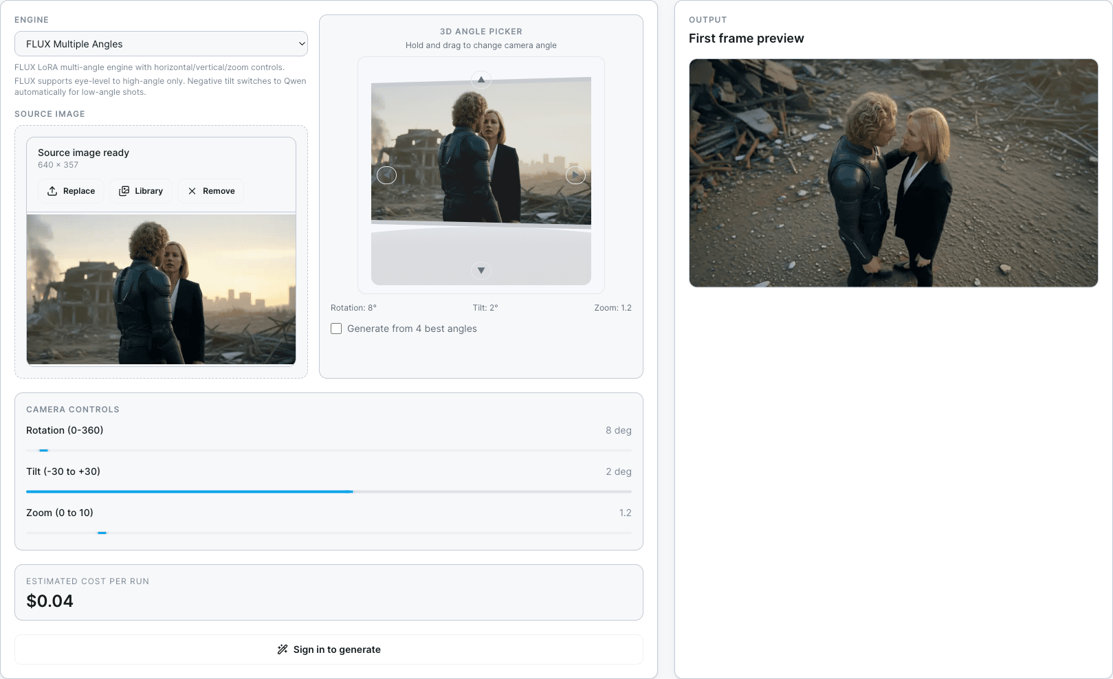 Angle workspace screenshot from MaxVideoAI.
