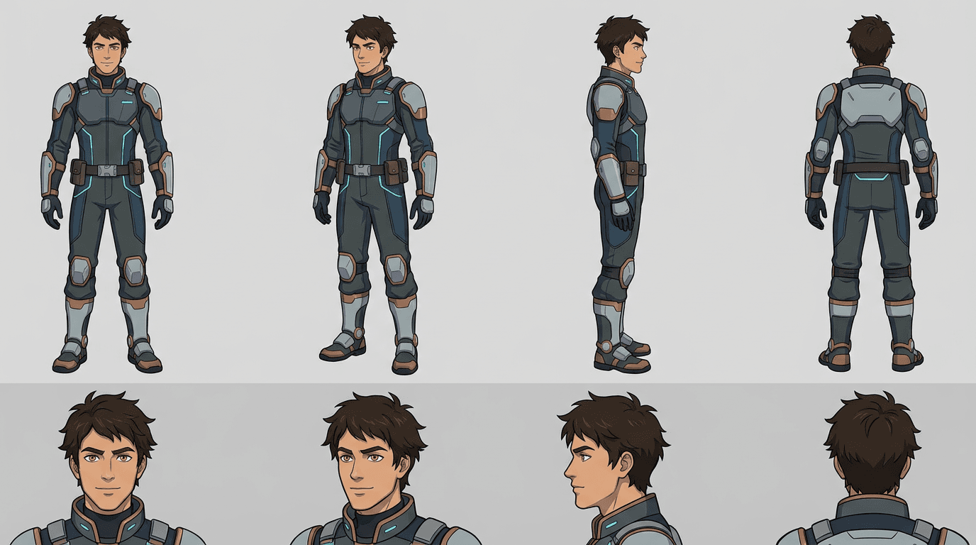 Reusable character reference prepared for comics panels and animation previz.