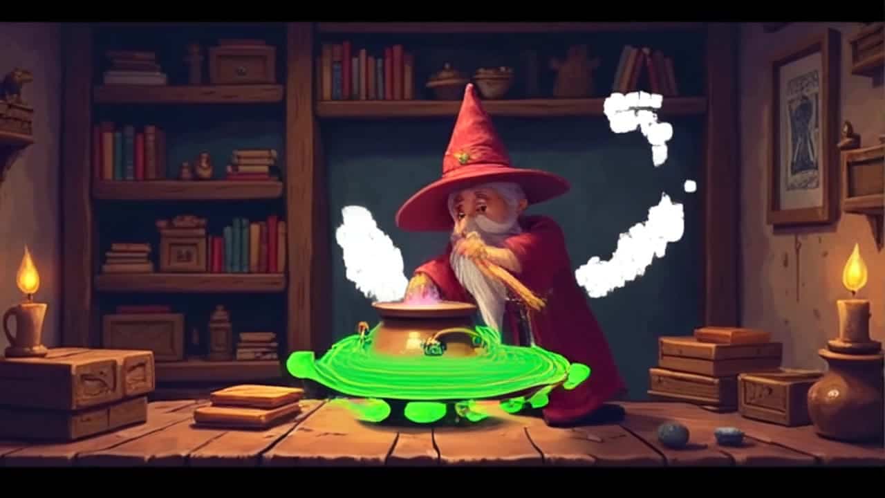 Pika 2.2 Text & Image to Video AI video example: 5 second seamless looping pixel-art animation of a tiny wizard stirring a glowing cauldr...